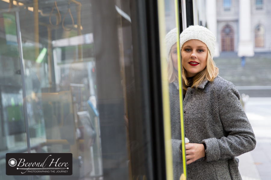 Female tram traveller